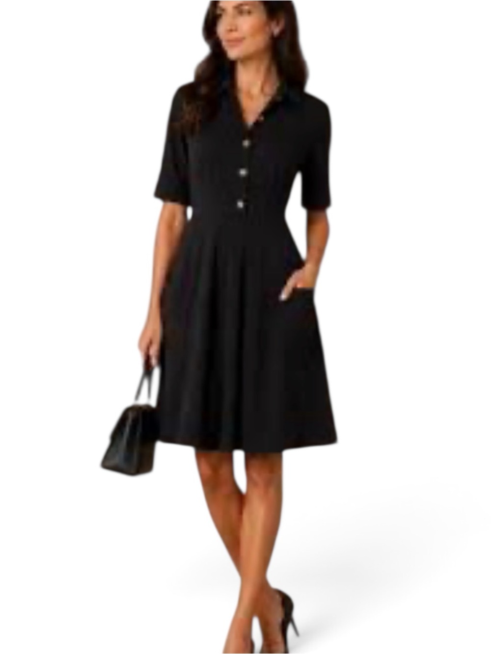 Shoshanna Black Collared Jersey Dress with Pockets Size 2 Knee Length